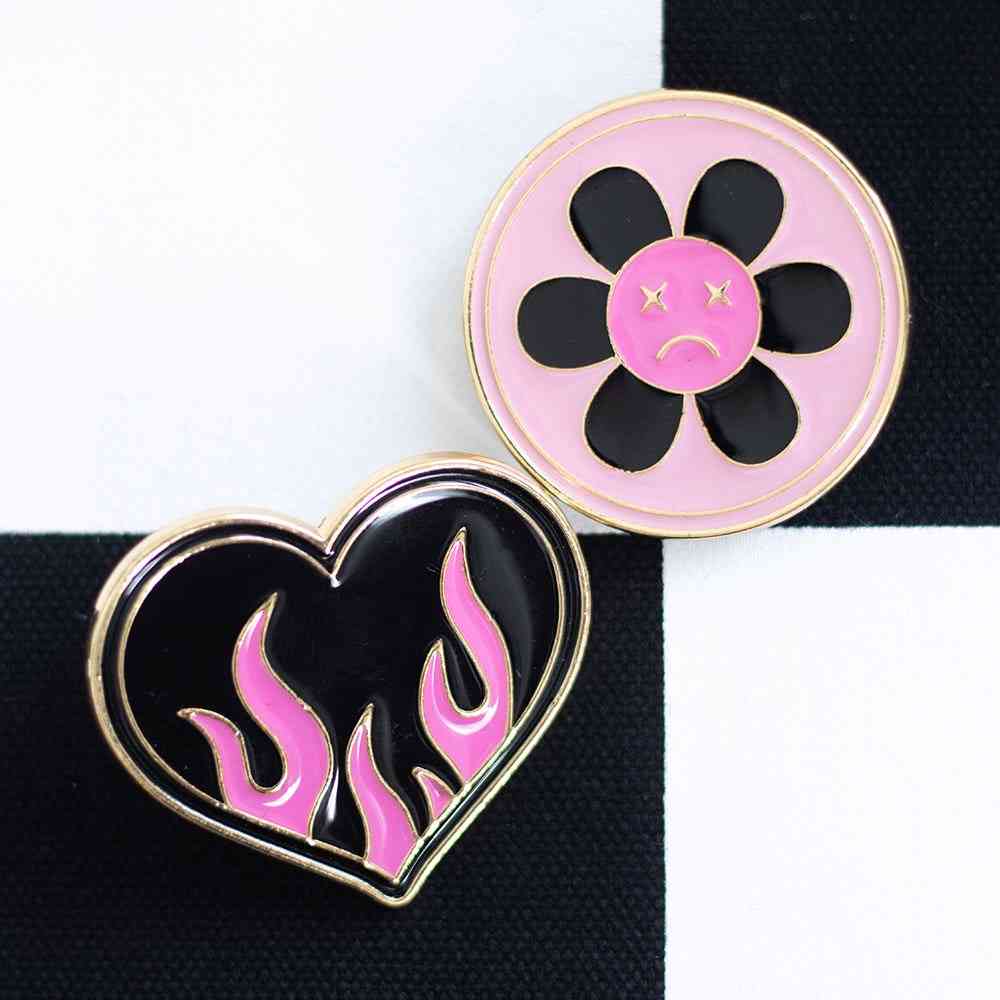 Something Different - Burning Heart and Sad Flower Pin Badge Set Badge/button - Multicolours